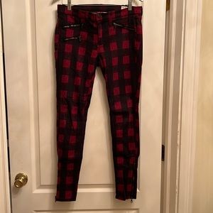 Rag & Bone skinny jeans in red buffalo print with ankle zippers
